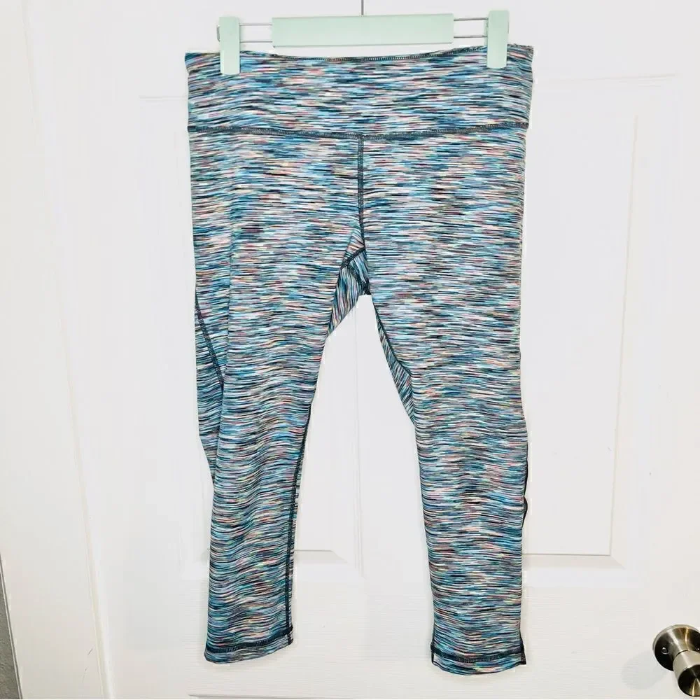 Zella Space Dye Colorful Marled Mesh Ankle Leggings Blue Multicolor M